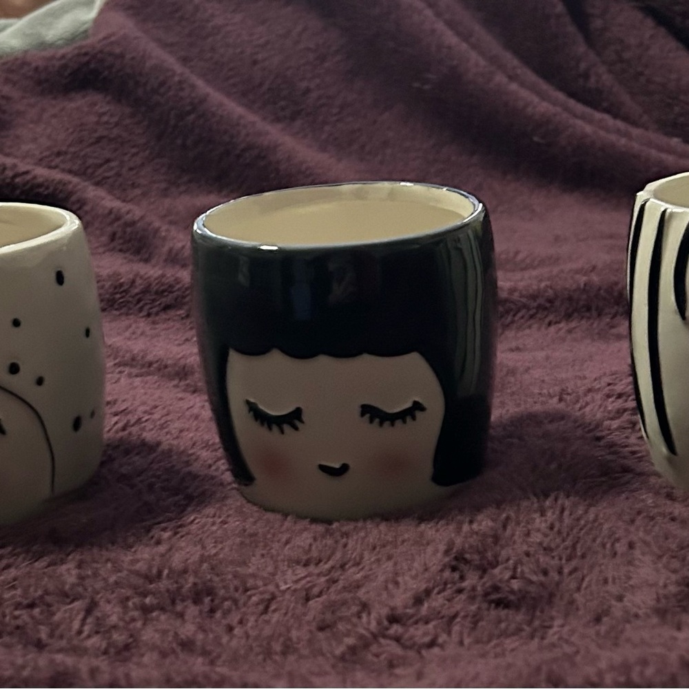 Set of three lady face girl, face, head, planters, makeup brush, pen holder